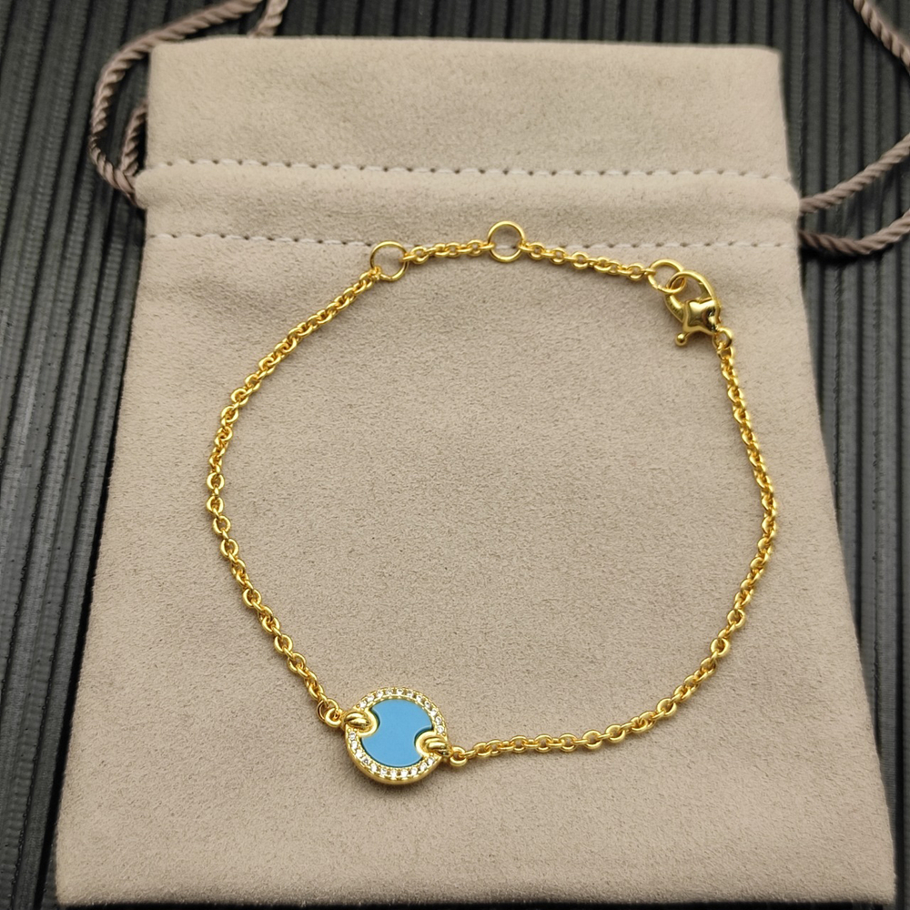 David Yurman Gold Round Turquoise Bracelet with Diamonds - Picture 3 of 6